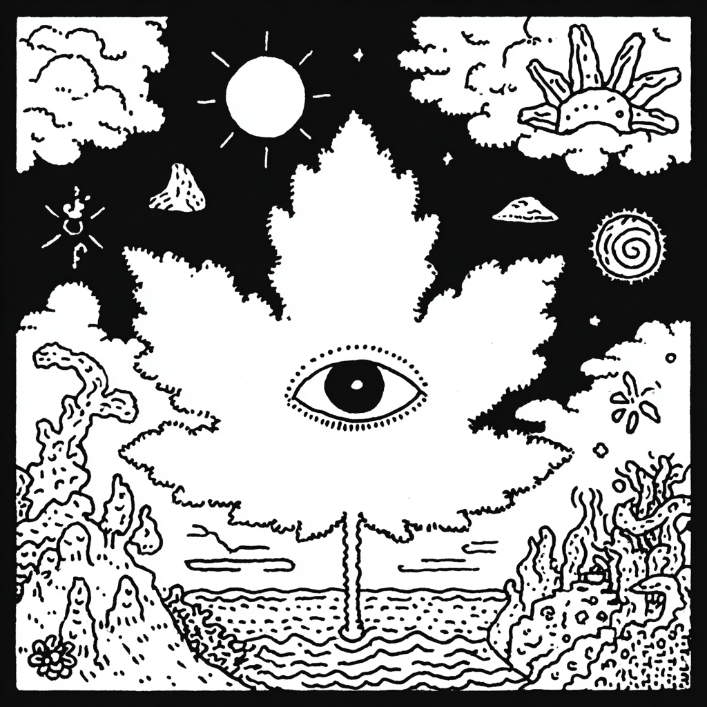 psychedelic maple leaf with an all-seeing eye