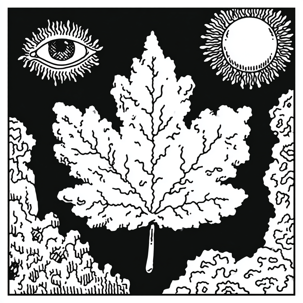 psychedelic maple leaf with all-seeing eye and sun