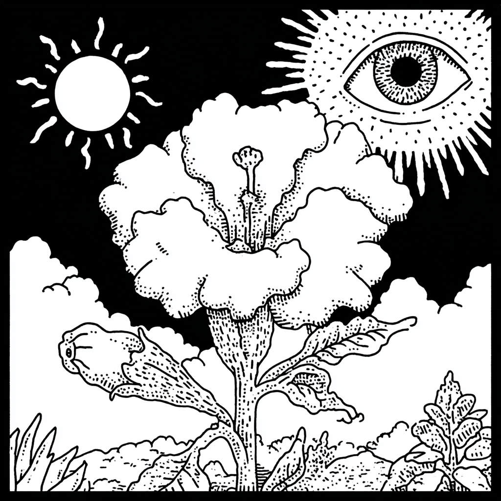 Psychedelic flower with sun and all-seeing eye