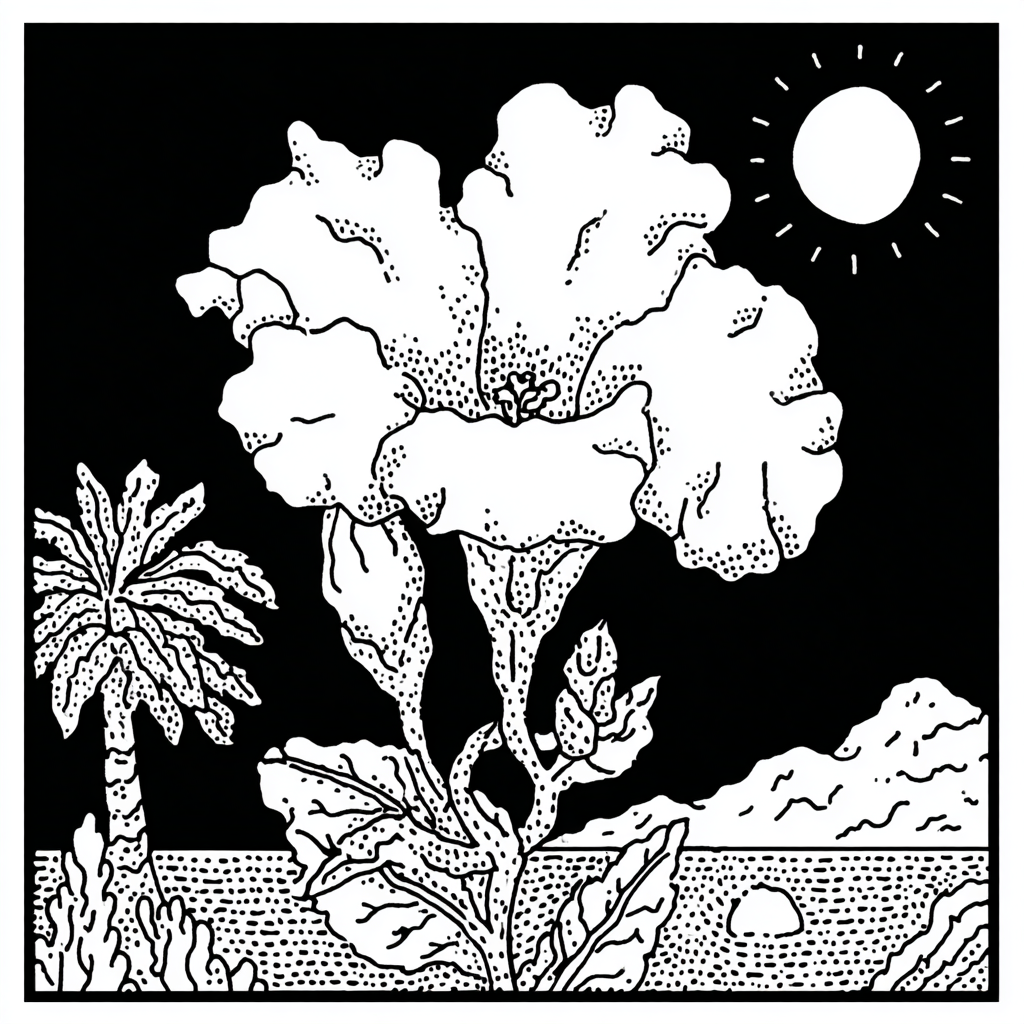 large white flower in a tropical sunlit scene