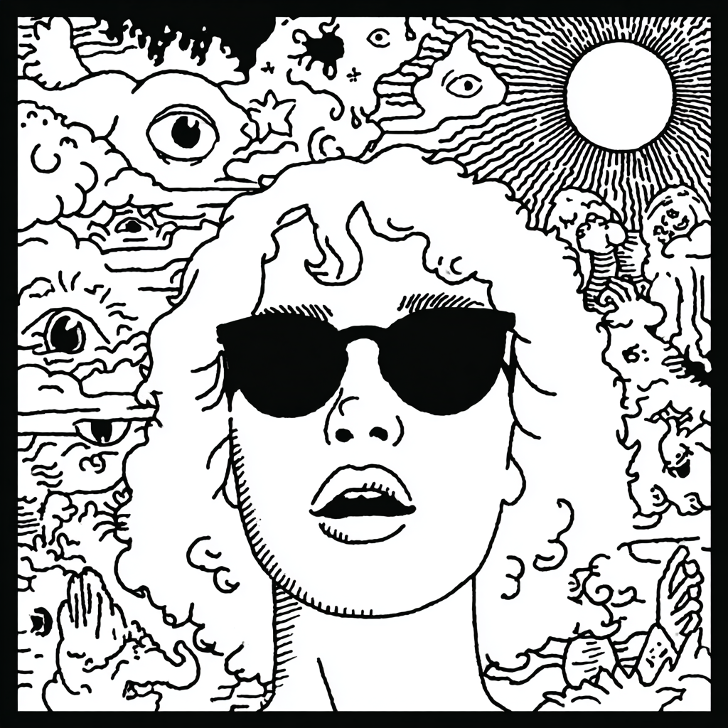psychedelic portrait of a woman in sunglasses
