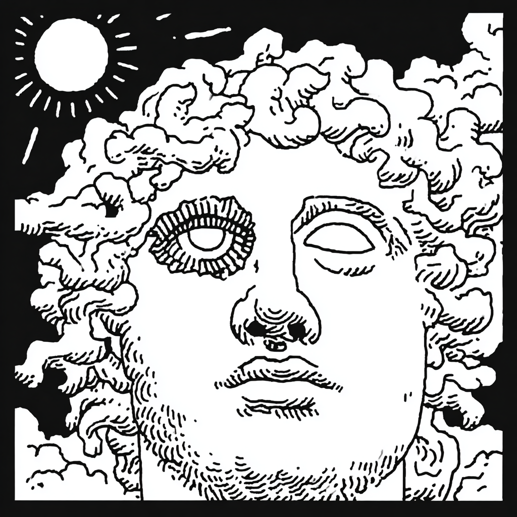 psychedelic classical head with open and closed eyes