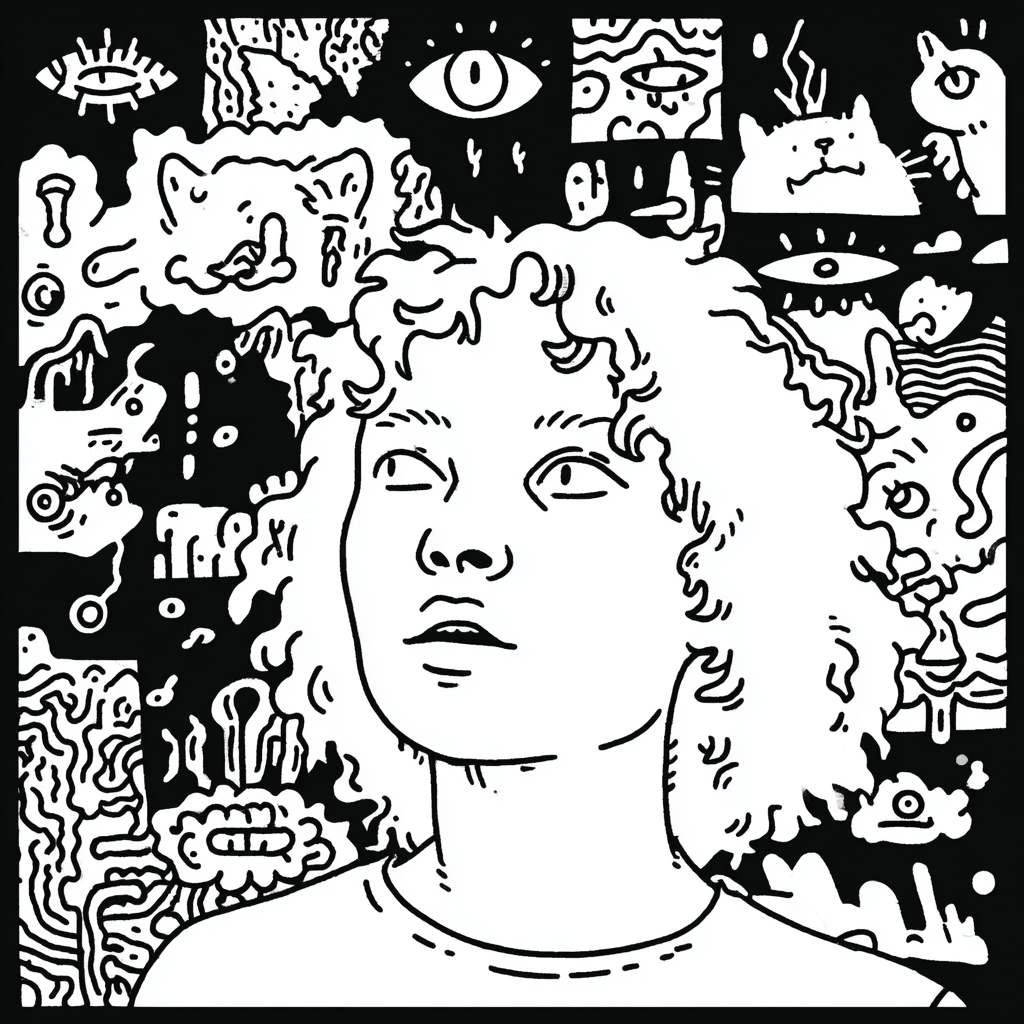 psychedelic illustration of a person with abstract elements