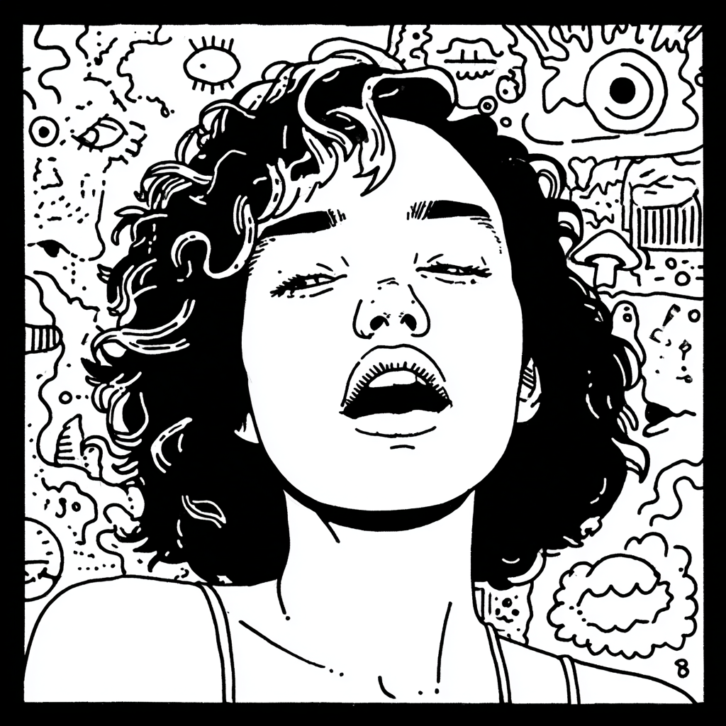 psychedelic pin-up model with abstract background