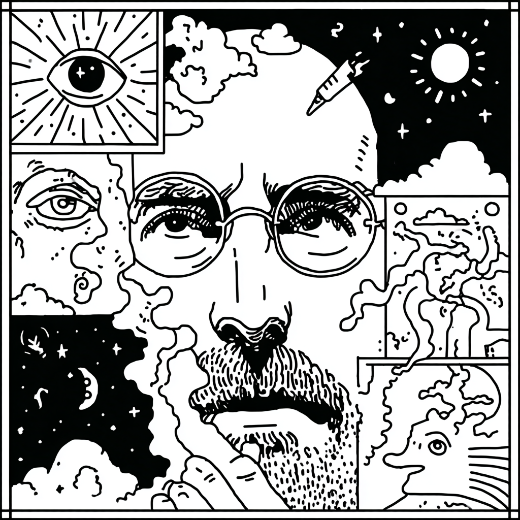 psychedelic portrait of a man with surreal elements