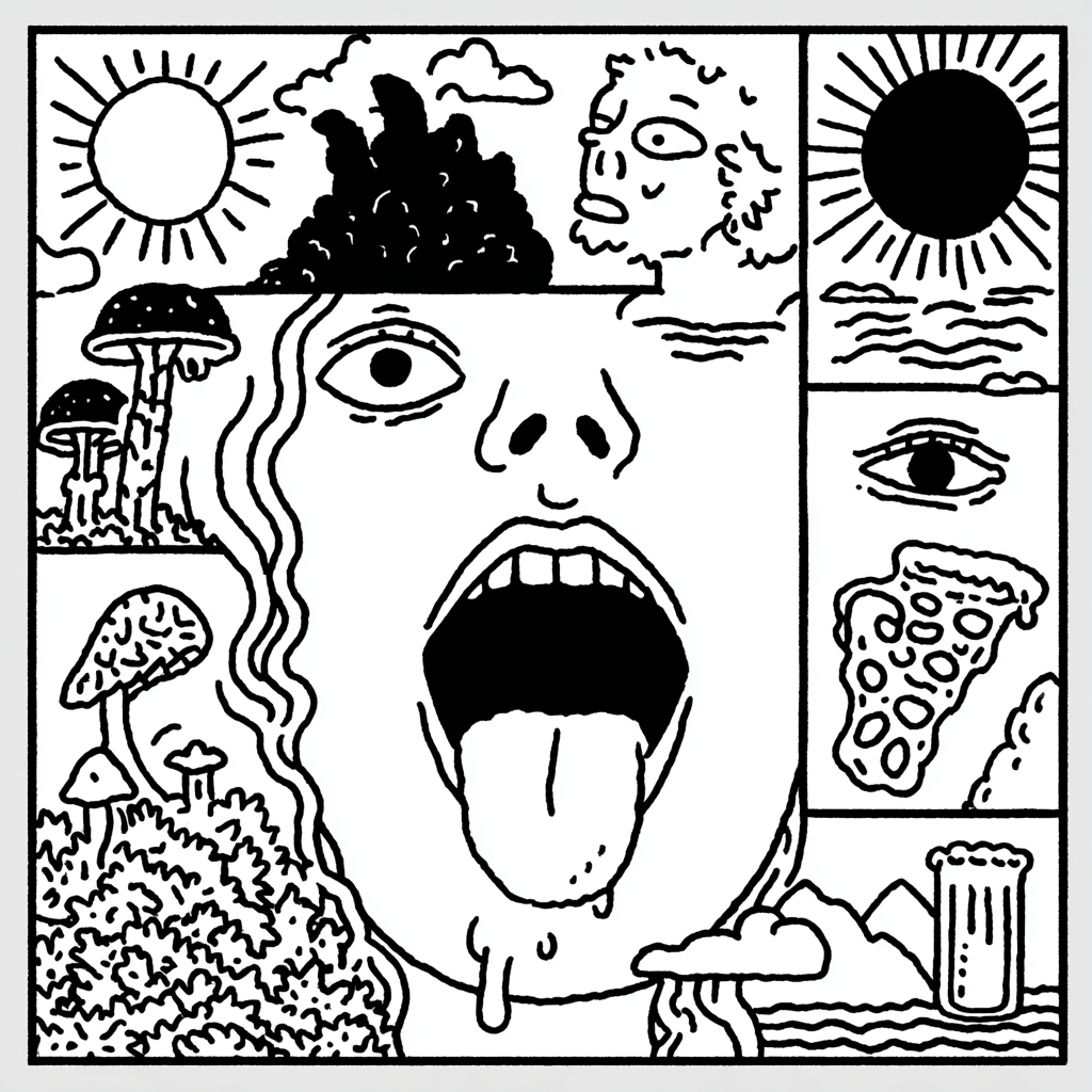 Psychedelic girl experiencing a surreal sensory overload