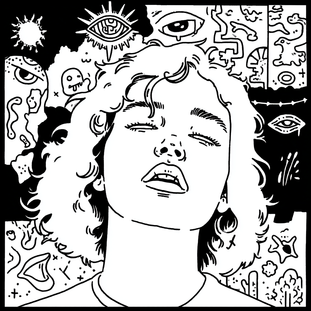 psychedelic portrait of a woman with mystical elements