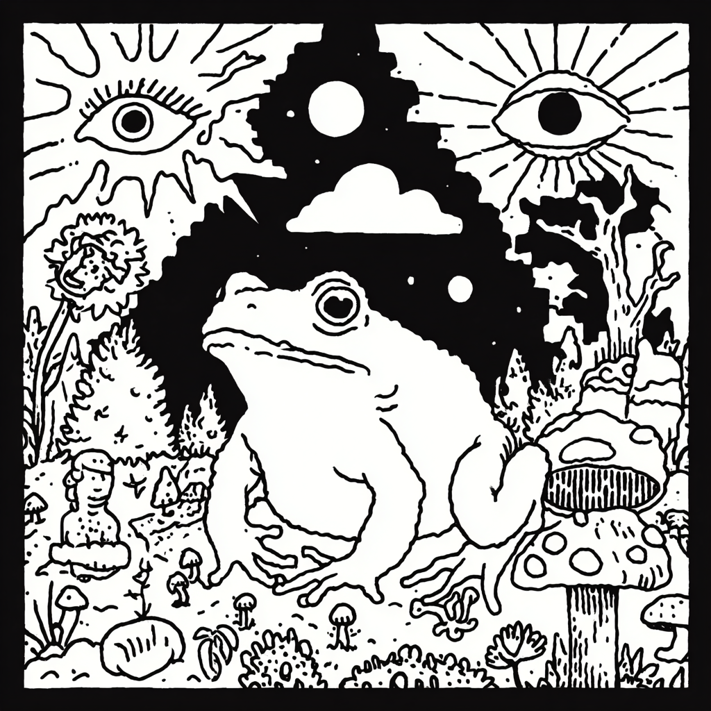 psychedelic frog in a fantastical natural setting